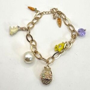 Gold Tone Easter Charm Bracelet with Bunny – Festive Holiday Jewelry